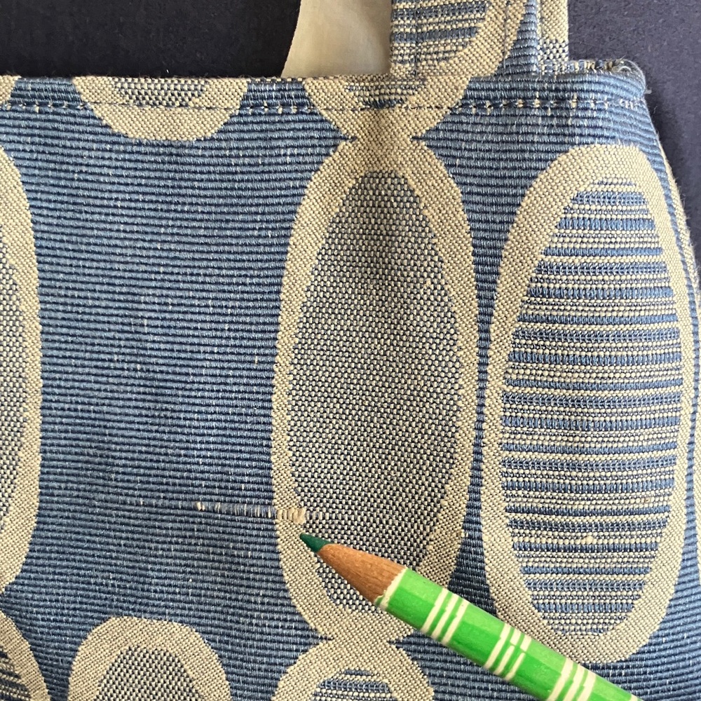 Refinery blue handmade fabric trapezoid shoulder bag handbag - Picture 3 of 9